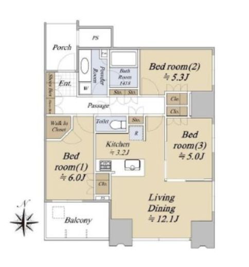 ワールドシティタワーズ キャピタルタワー　6F6号室　間取り