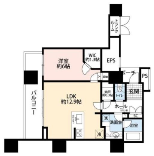 ワールドシティタワーズ アクアタワー　16F3号室　間取り