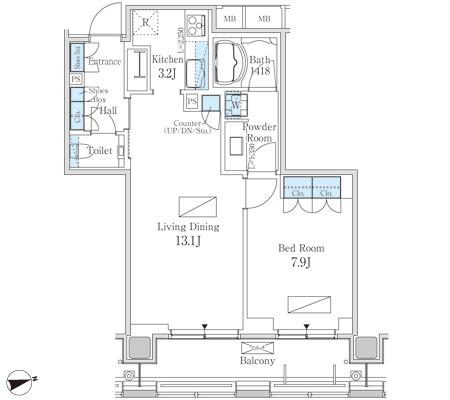 パークアクシス御成門　1804号室　間取り