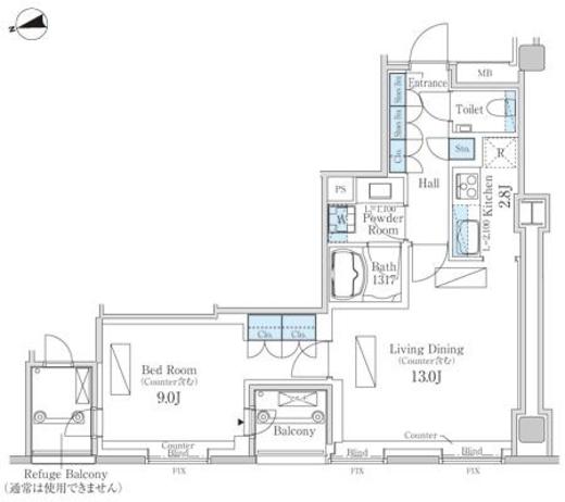 パークアクシス御成門　1808号室　間取り
