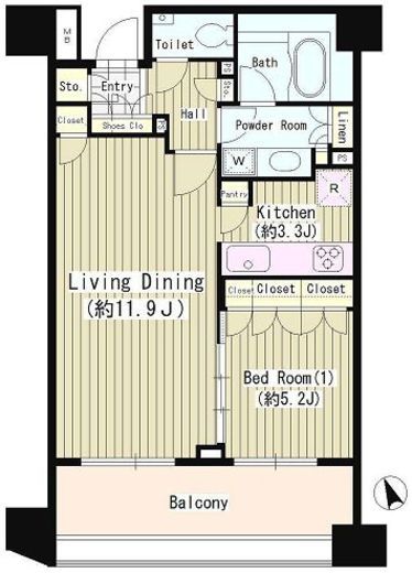クオリア恵比寿パークフロント　702号室　間取り