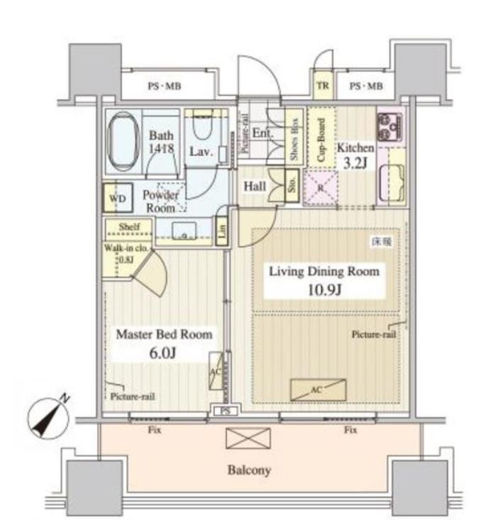 パークコート千代田富士見ザ・タワー　1114号室　間取り