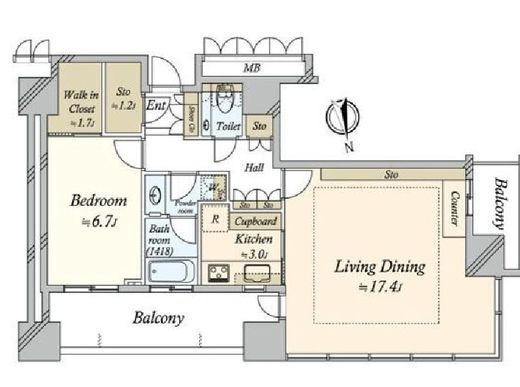 パークタワー目黒　1501号室　間取り
