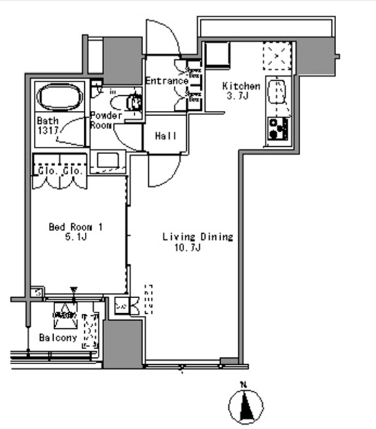 ホワイトタワー浜松町（Ｗｈｉｔｅ　Ｔｏｗｅｒ　Ｈａｍａｍａｔｓｕｃｈｏ）　405号室　間取り