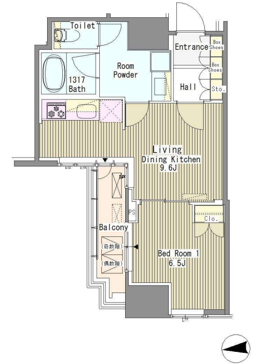 ホワイトタワー浜松町（Ｗｈｉｔｅ　Ｔｏｗｅｒ　Ｈａｍａｍａｔｓｕｃｈｏ）　1302号室　間取り