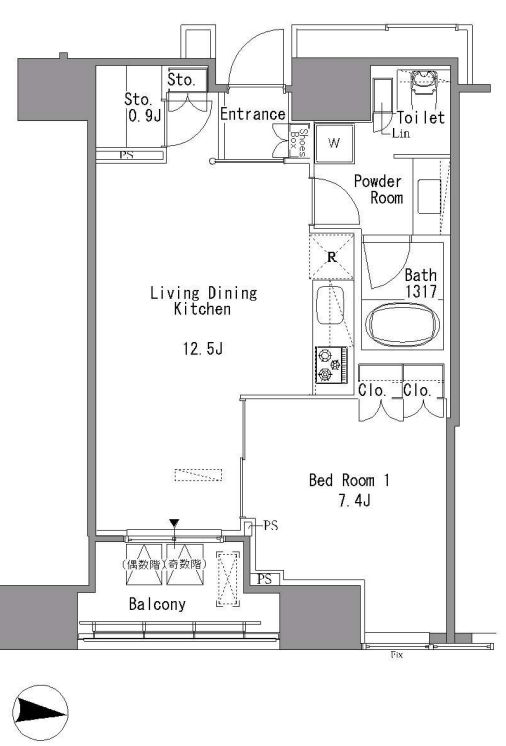 ホワイトタワー浜松町（Ｗｈｉｔｅ　Ｔｏｗｅｒ　Ｈａｍａｍａｔｓｕｃｈｏ）　1408号室　間取り