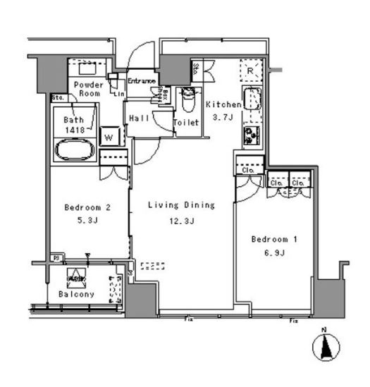 ホワイトタワー浜松町（Ｗｈｉｔｅ　Ｔｏｗｅｒ　Ｈａｍａｍａｔｓｕｃｈｏ）　1006号室　間取り