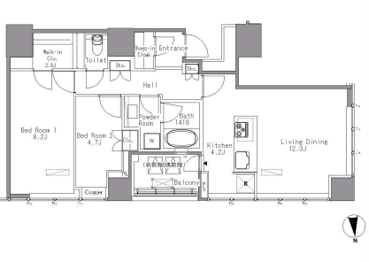 ホワイトタワー浜松町（Ｗｈｉｔｅ　Ｔｏｗｅｒ　Ｈａｍａｍａｔｓｕｃｈｏ）　2401号室　間取り