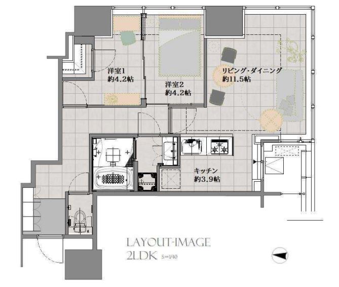 ホワイトタワー浜松町（Ｗｈｉｔｅ　Ｔｏｗｅｒ　Ｈａｍａｍａｔｓｕｃｈｏ）　709号室　間取り