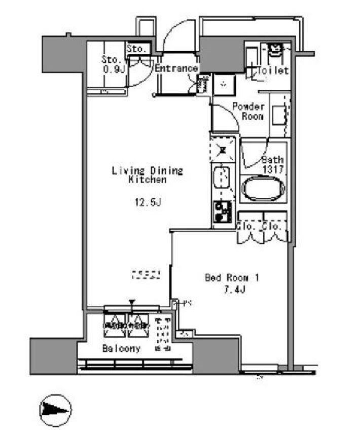 ホワイトタワー浜松町（Ｗｈｉｔｅ　Ｔｏｗｅｒ　Ｈａｍａｍａｔｓｕｃｈｏ）　1208号室　間取り