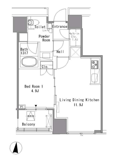 ホワイトタワー浜松町（Ｗｈｉｔｅ　Ｔｏｗｅｒ　Ｈａｍａｍａｔｓｕｃｈｏ）　207号室　間取り