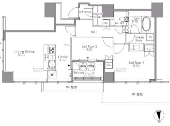 Ｗｈｉｔｅ　Ｔｏｗｅｒ　Ｈａｍａｍａｔｓｕｃｈｏ　1910号室　間取り