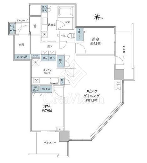 ライオンズタワー月島　24F1号室　間取り