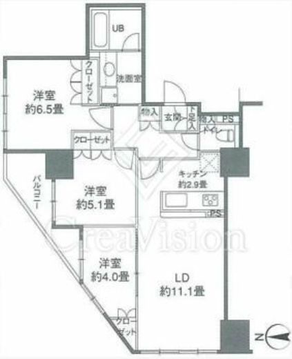カスタリアタワー品川シーサイド　1708号室　間取り