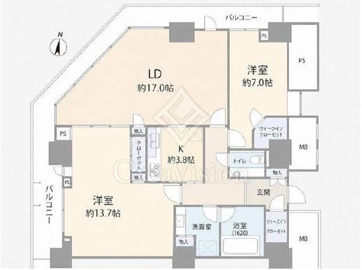 勝どきビュータワー　49F1号室　間取り
