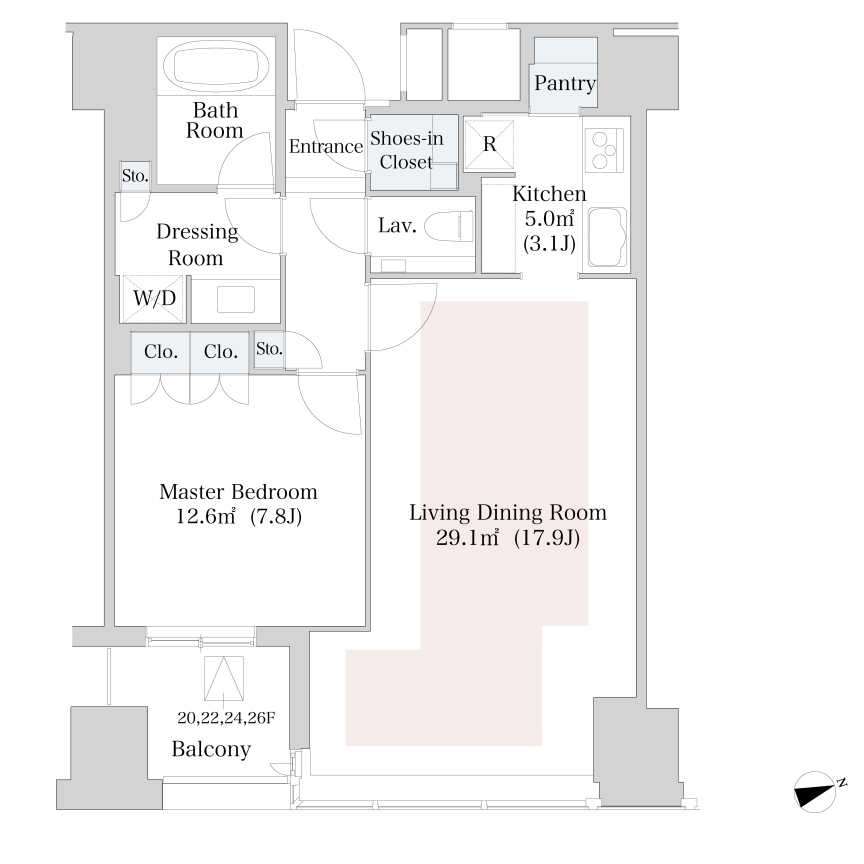 セントラルパークタワー・ラ・トゥール新宿　2522号室　間取り