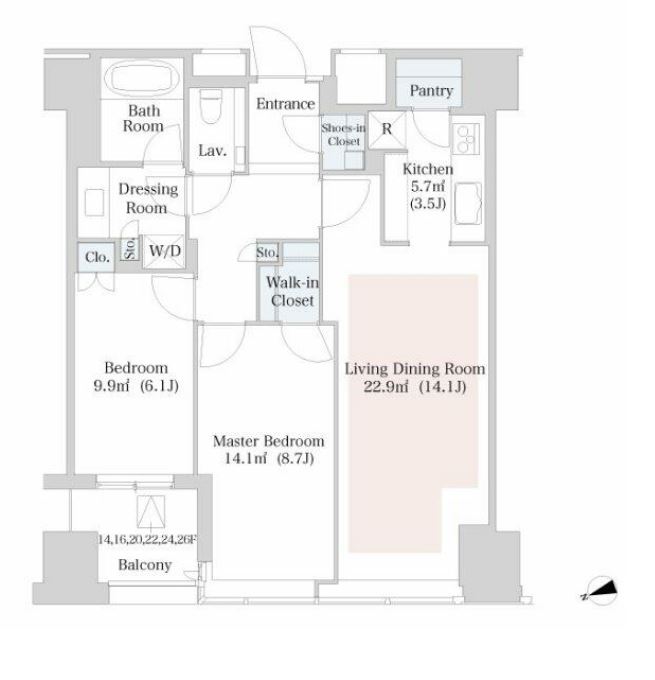 セントラルパークタワー・ラ・トゥール新宿　2008号室　間取り
