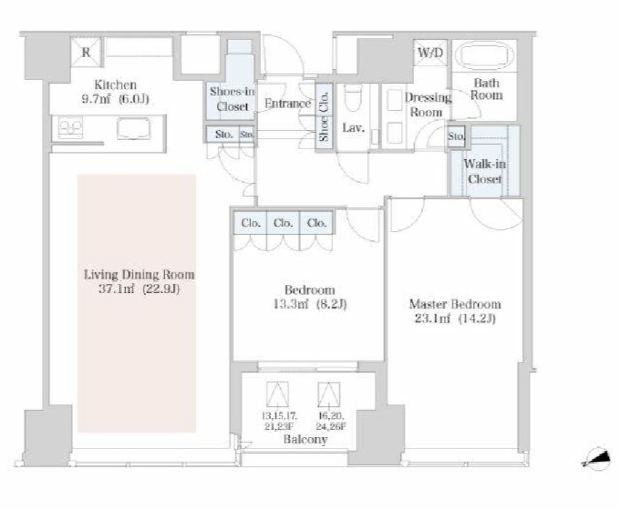 セントラルパークタワー・ラ・トゥール新宿　2109号室　間取り