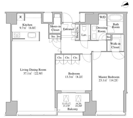 ラ・トゥール新宿　1708号室　間取り