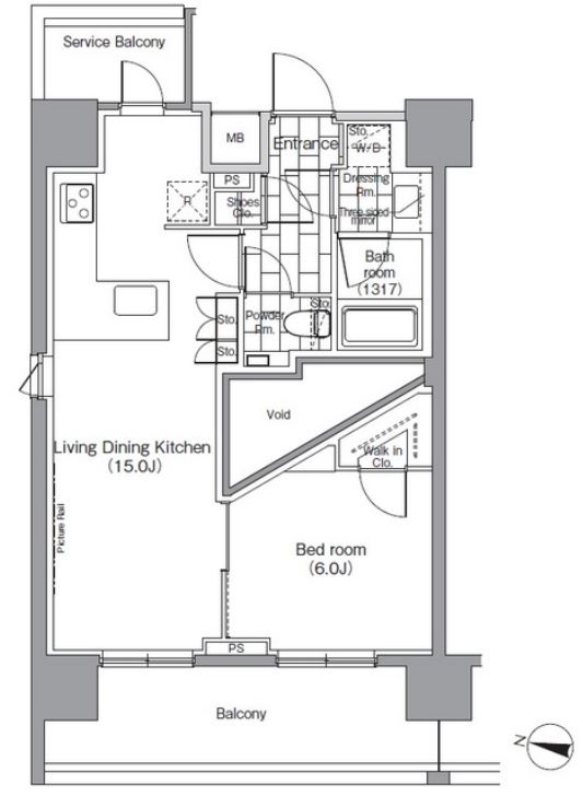 パークハビオ恵比寿　1301号室　間取り