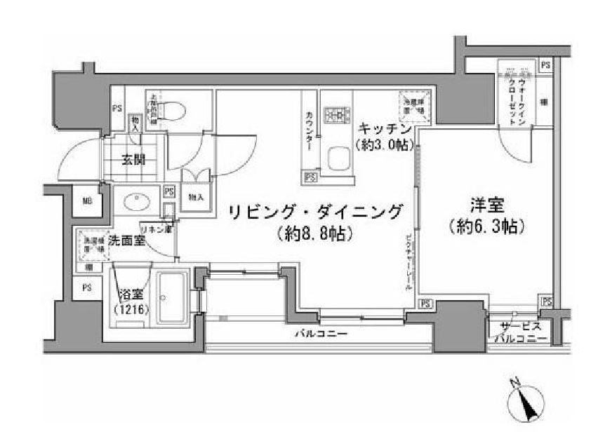 パークハビオ八丁堀　705号室　間取り
