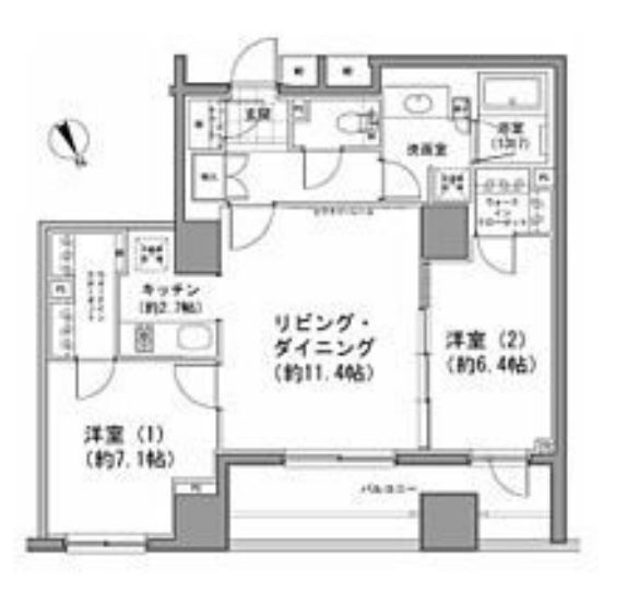 パークハビオ八丁堀　1206号室　間取り