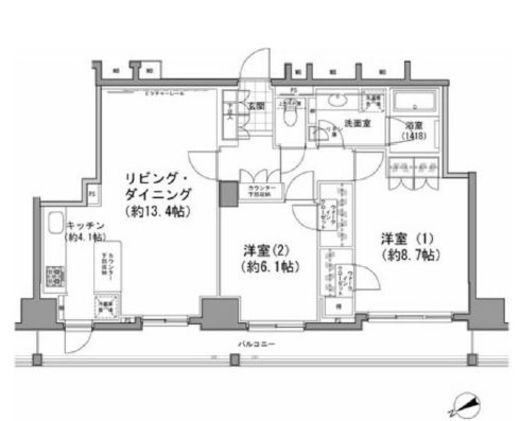パークハビオ八丁堀　1402号室　間取り