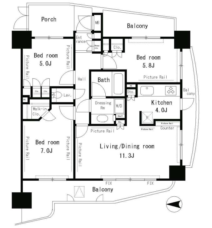 パークアクシス四谷ステージ　1007号室　間取り