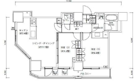 パークキューブ愛宕山タワー　1501号室　間取り