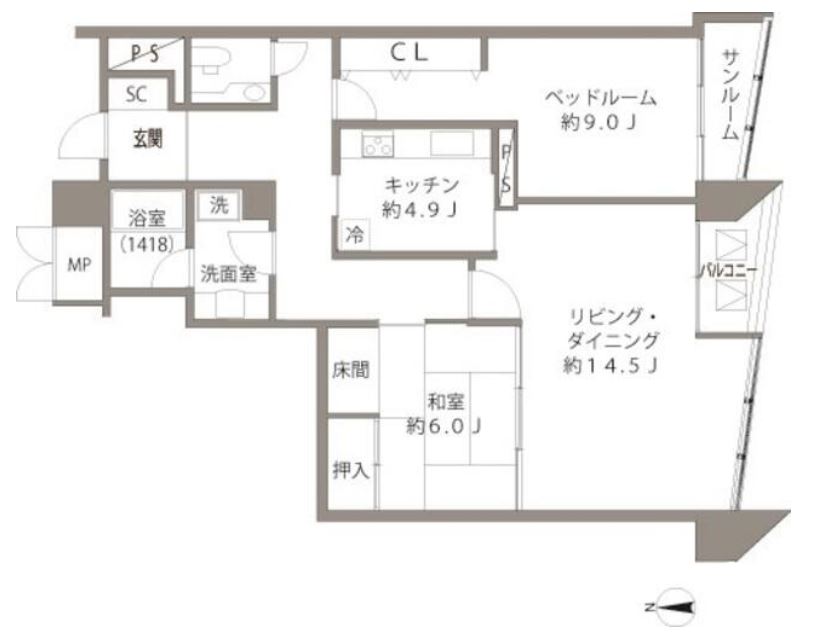 芝浦クリスタル品川レジデンス（旧：品川クリスタルスクエアレジデンス）　1604号室　間取り