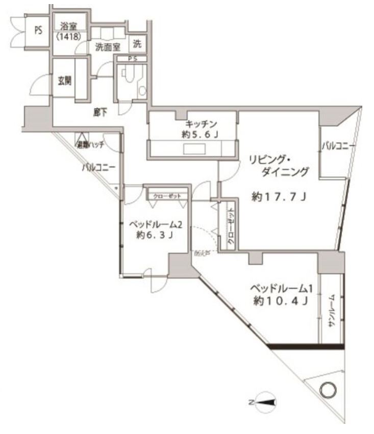 芝浦クリスタル品川レジデンス（旧：品川クリスタルスクエアレジデンス）　1505号室　間取り
