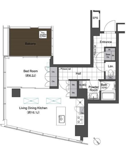 スカイハウス浜離宮　1403号室　間取り