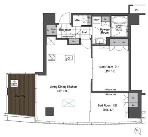 スカイハウス浜離宮　1906号室　間取り