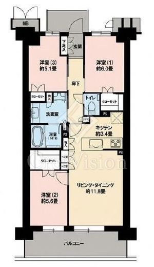 プレミスト鶴見花月総持寺ステーションフロント　1406号室　間取り