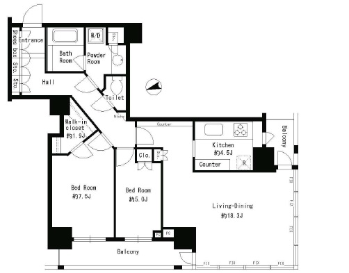 パークタワー芝浦ベイワード アーバンウイング　1005号室　間取り