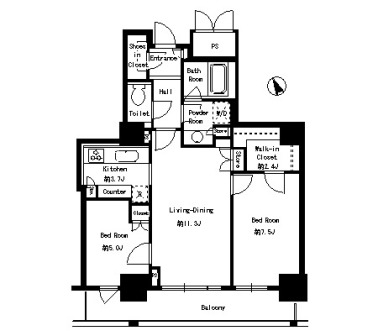 パークタワー芝浦ベイワード アーバンウイング　2103号室　間取り