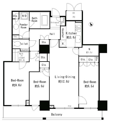 パークタワー芝浦ベイワード アーバンウイング　2402号室　間取り