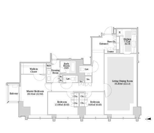 ラ・トゥール飯田橋　1404号室　間取り