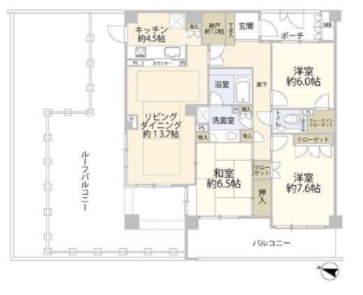 パークグランディ代々木　6F1号室　間取り