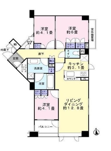 サンウッド新宿戸山フラッツ　3F2号室　間取り