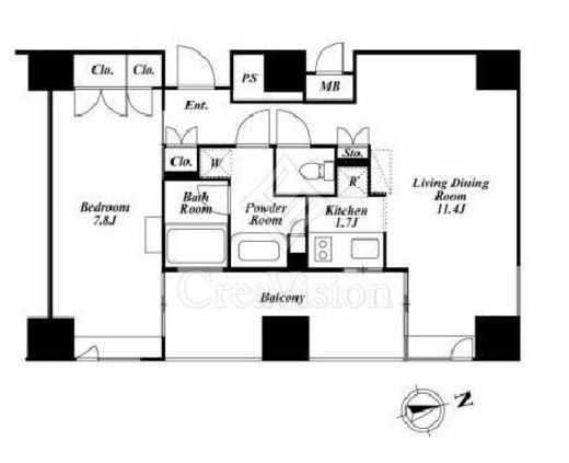 ザ・タワー芝浦　13F1号室　間取り