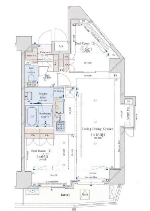 コンシェリア西新宿　1302号室　間取り