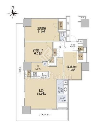 フェイバリッチタワー品川　31F1号室　間取り