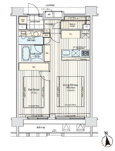 プライマル新宿若松町　1304号室　間取り