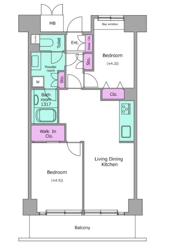 レジディア芝浦　908号室　間取り