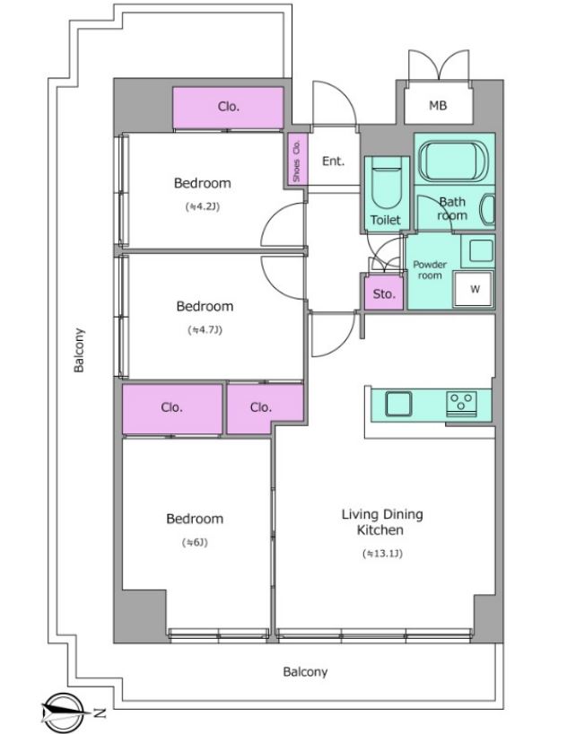 レジディア芝浦　1311号室　間取り