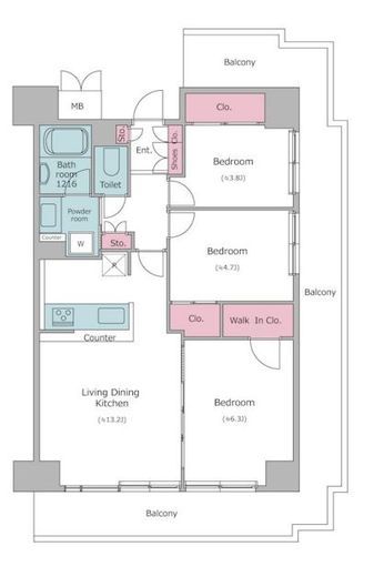 レジディア芝浦　1201号室　間取り