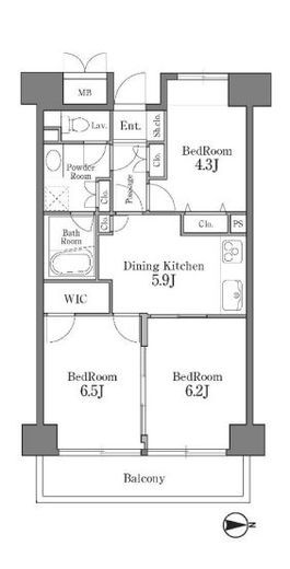 レジディア芝浦　1507号室　間取り
