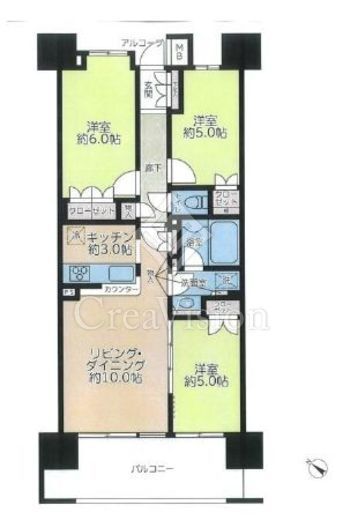クレストシティレジデンス　13F3号室　間取り