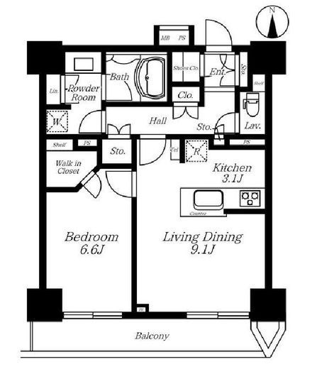 ライオンズ四谷タワーゲート　2206号室　間取り